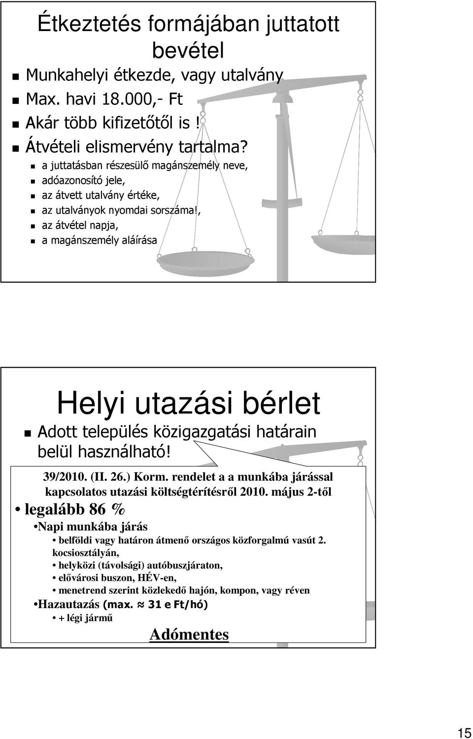 , az átvétel napja, a magánszemély aláírása Helyi utazási bérlet Adott település közigazgatási határain belül használható! 39/2010. (II. 26.) Korm.