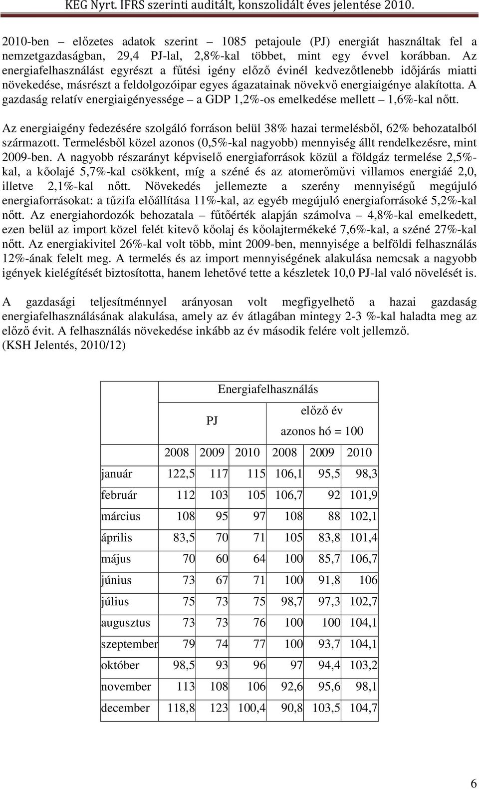 A gazdaság relatív energiaigényessége a GDP 1,2%-os emelkedése mellett 1,6%-kal nőtt. Az energiaigény fedezésére szolgáló forráson belül 38% hazai termelésből, 62% behozatalból származott.