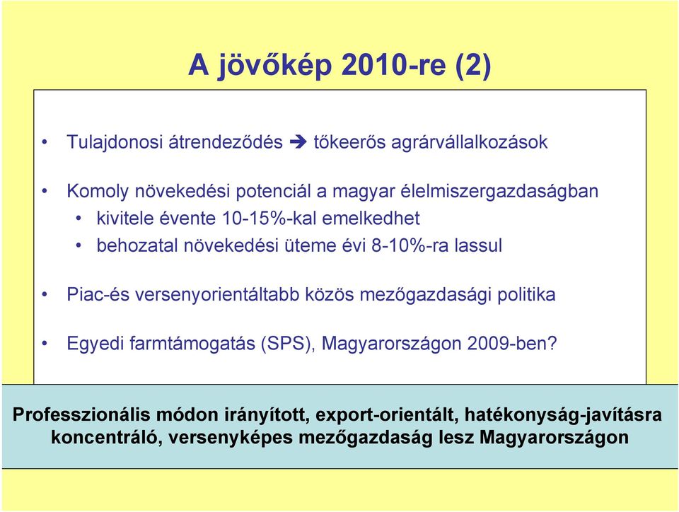 versenyorientáltabb közös mezőgazdasági politika Egyedi farmtámogatás (SPS), Magyarországon 2009-ben?