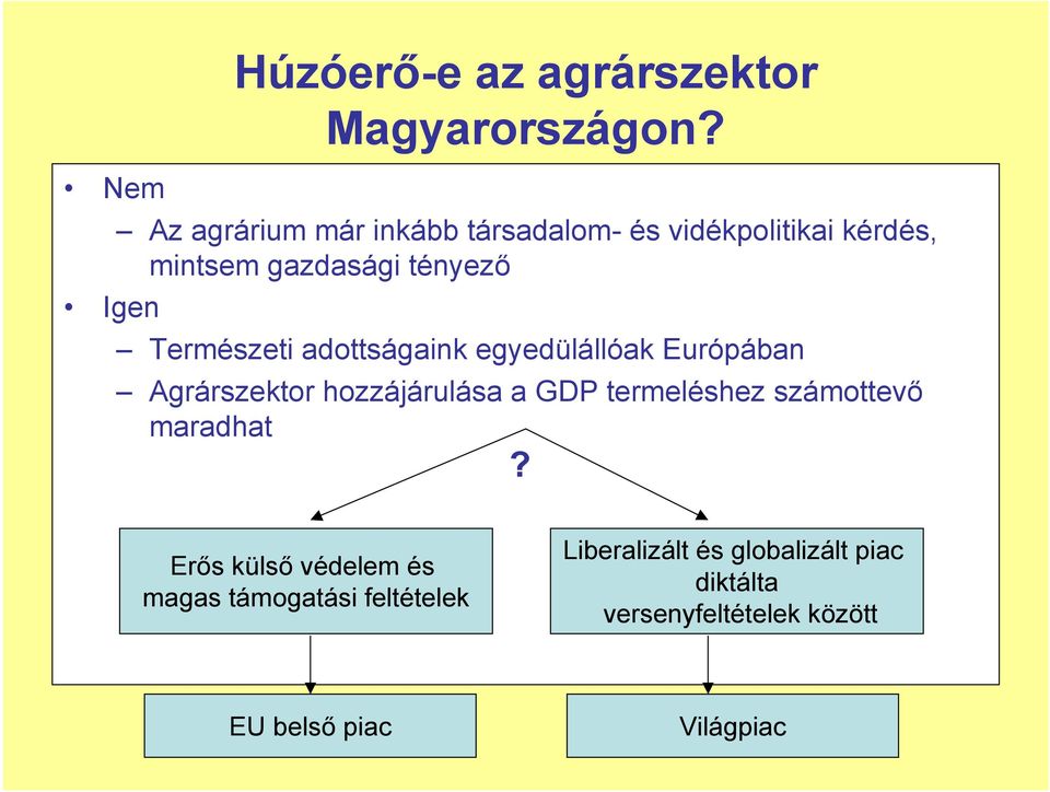 Természeti adottságaink egyedülállóak Európában Agrárszektor hozzájárulása a GDP termeléshez