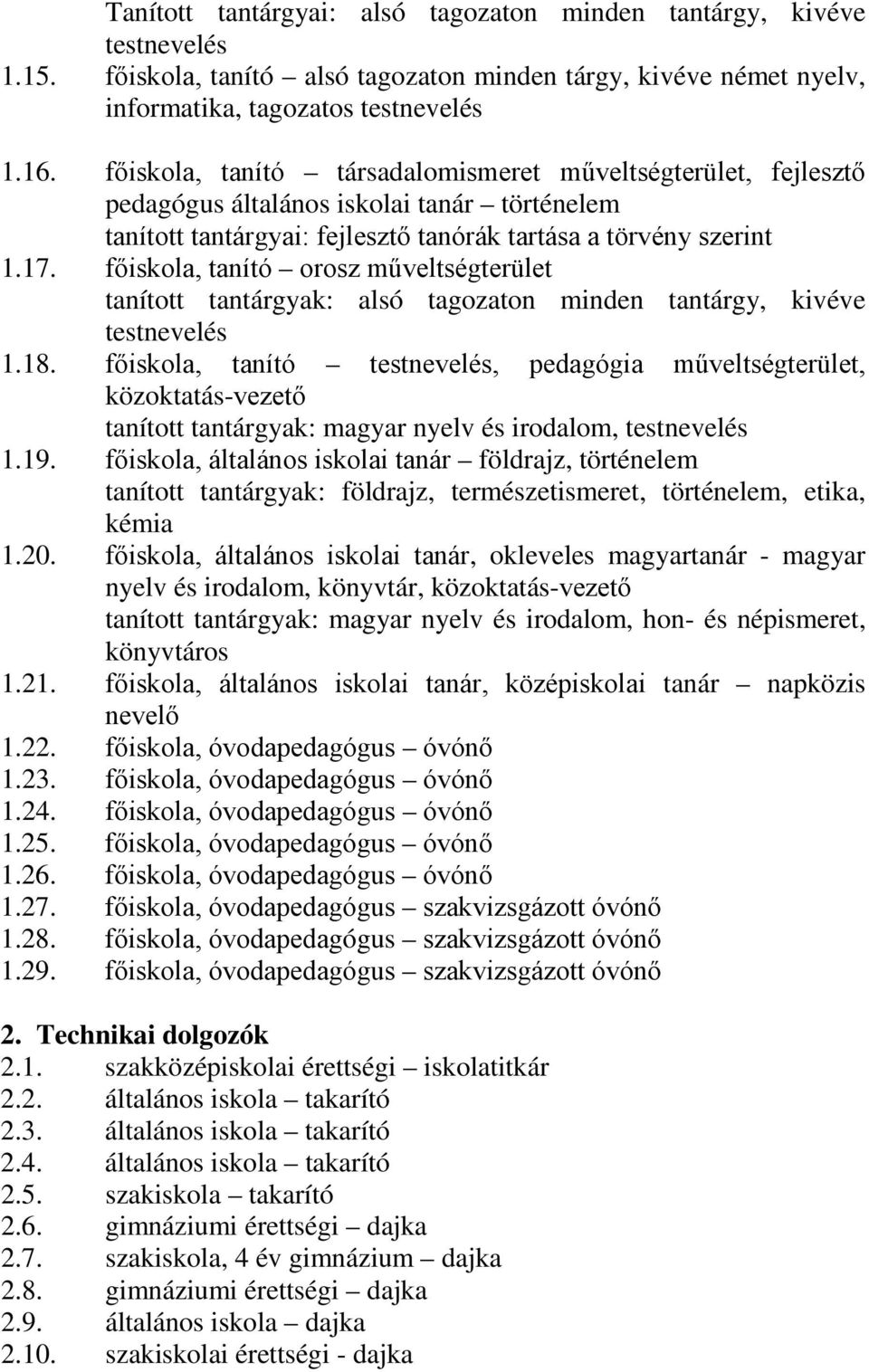 főiskola, tanító orosz műveltségterület tanított tantárgyak: alsó tagozaton minden tantárgy, kivéve testnevelés 1.18.