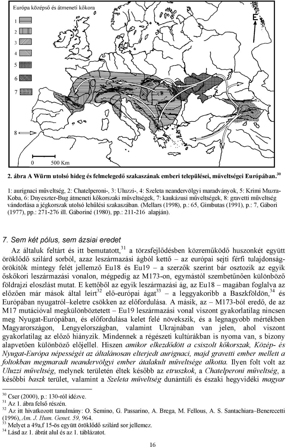 gravetti műveltség vándorlása a jégkorszak utolsó lehűlési szakaszában. (Mellars (1998), p.: 65, Gimbutas (1991), p.: 7,