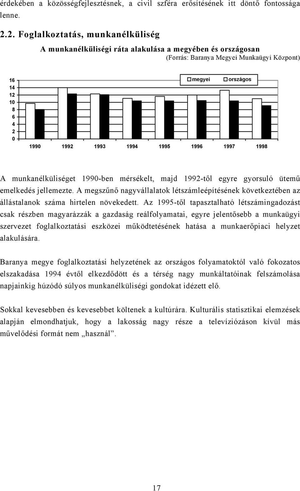 1996 1997 1998 A munkanélküliséget 1990-ben mérsékelt, majd 1992-től egyre gyorsuló ütemű emelkedés jellemezte.