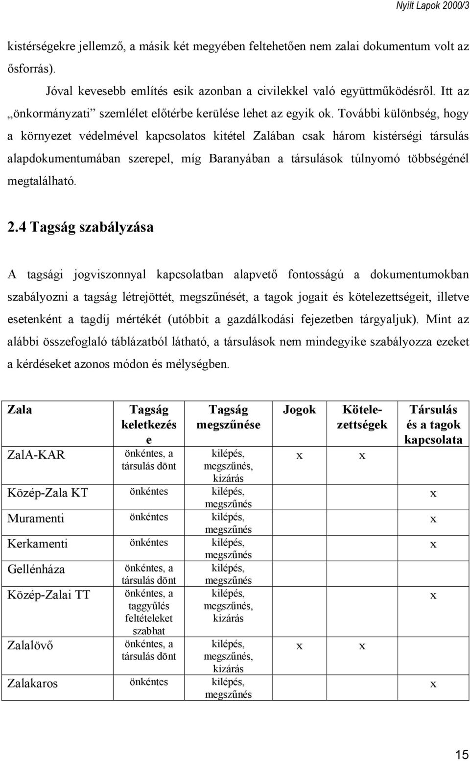 További különbség, hogy a környezet védelmével kapcsolatos kitétel Zalában csak három kistérségi társulás alapdokumentumában szerepel, míg Baranyában a társulások túlnyomó többségénél megtalálható. 2.