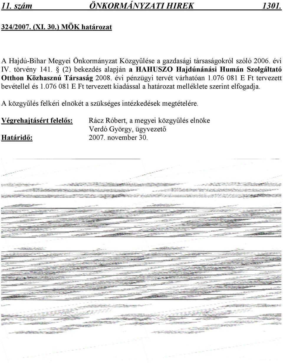 (2) bekezdés alapján a HAHUSZO Hajdúnánási Humán Szolgáltató Otthon Közhasznú Társaság 2008. évi pénzügyi tervét várhatóan 1.