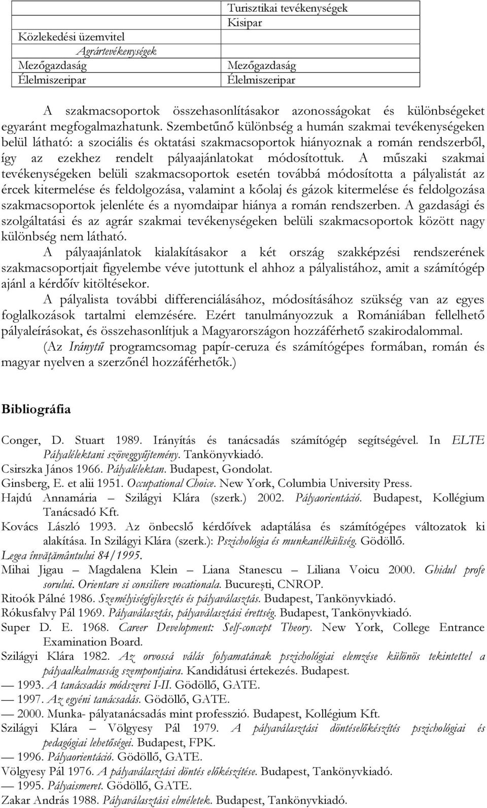 Szembetűnő különbség a humán szakmai tevékenységeken belül látható: a szociális és oktatási szakmacsoportok hiányoznak a román rendszerből, így az ezekhez rendelt pályaajánlatokat módosítottuk.