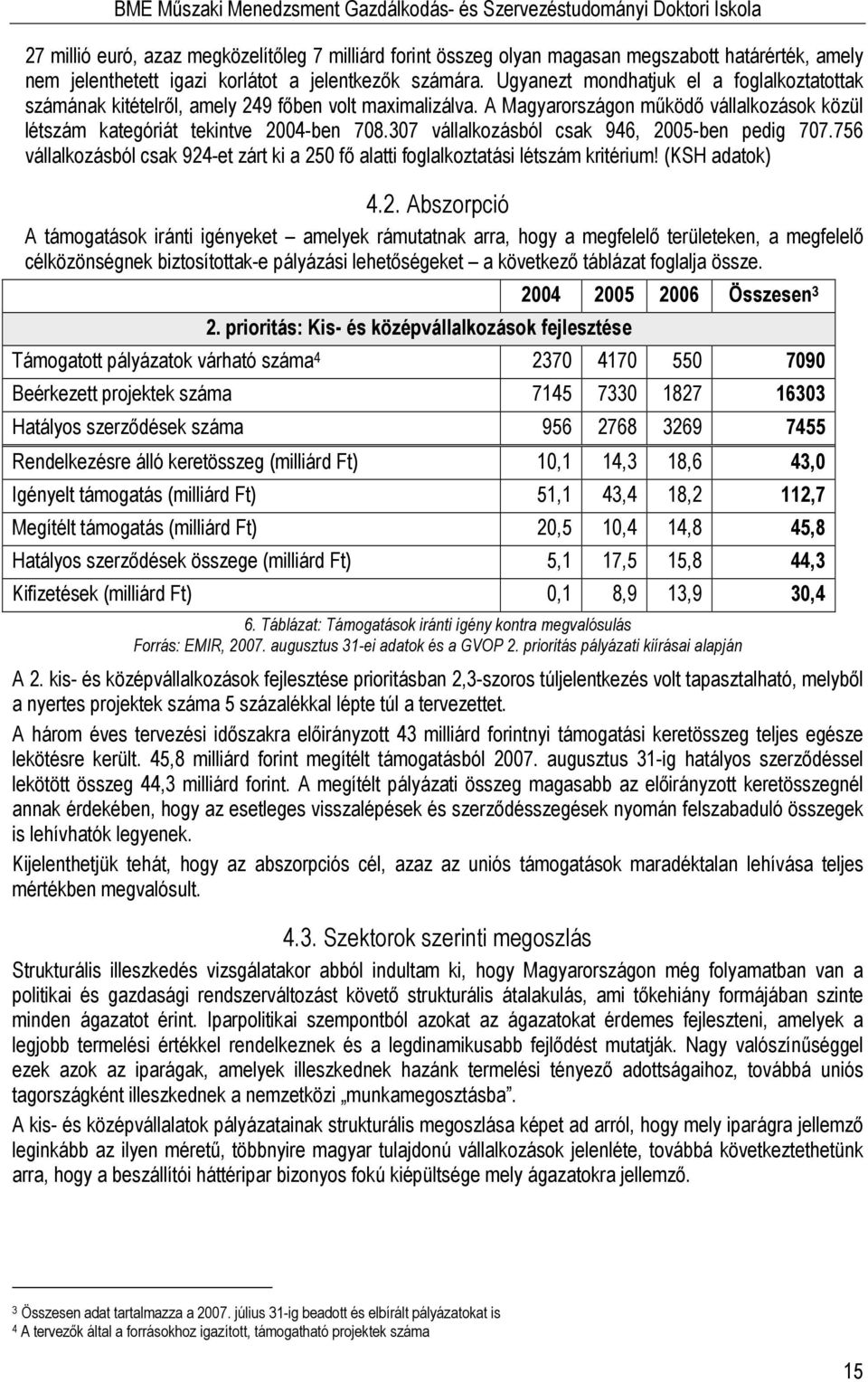 A Magyarországon mőködı vállalkozások közül létszám kategóriát tekintve 2004-ben 708.307 vállalkozásból csak 946, 2005-ben pedig 707.