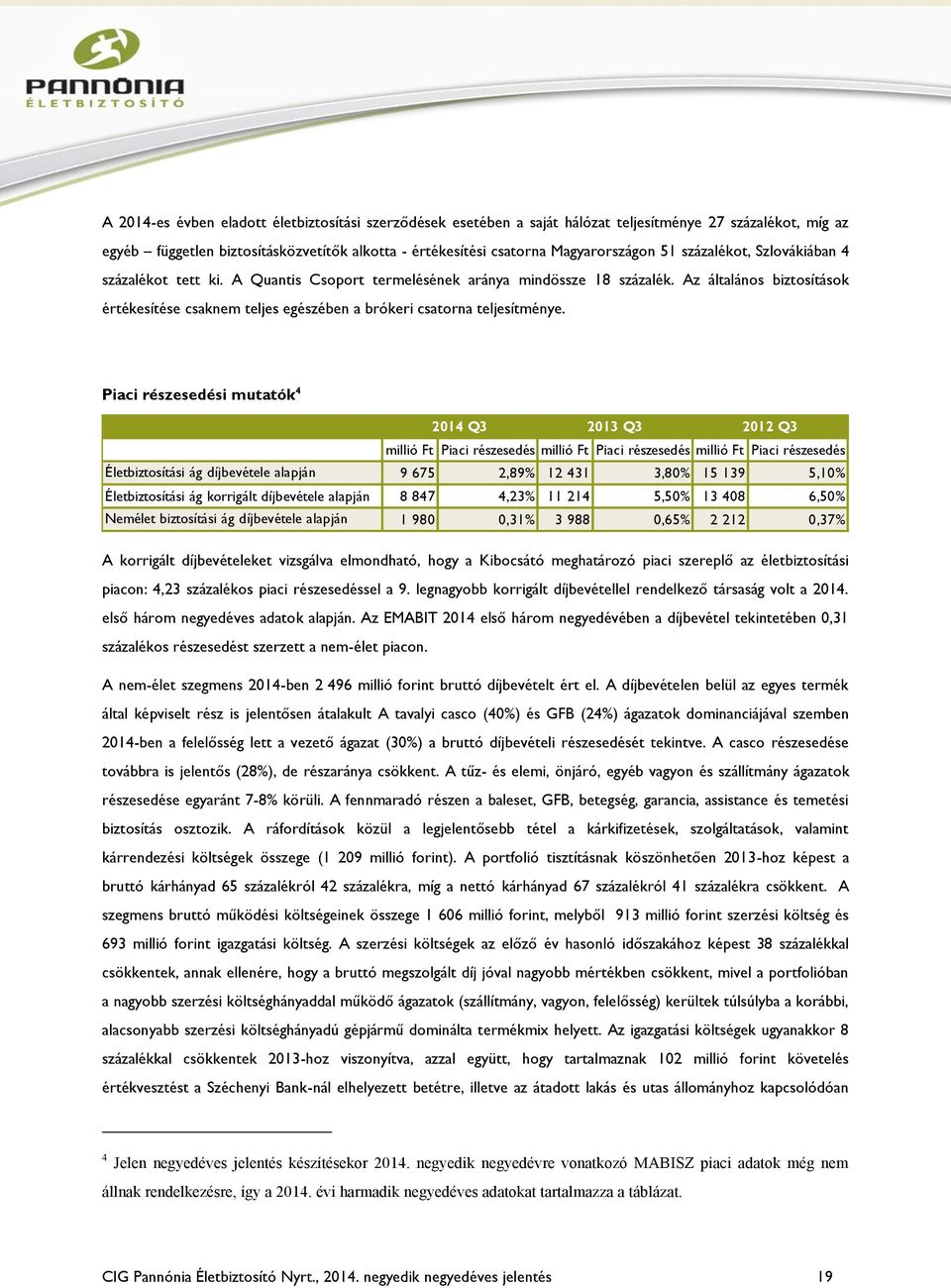 Az általános biztosítások értékesítése csaknem teljes egészében a brókeri csatorna teljesítménye.