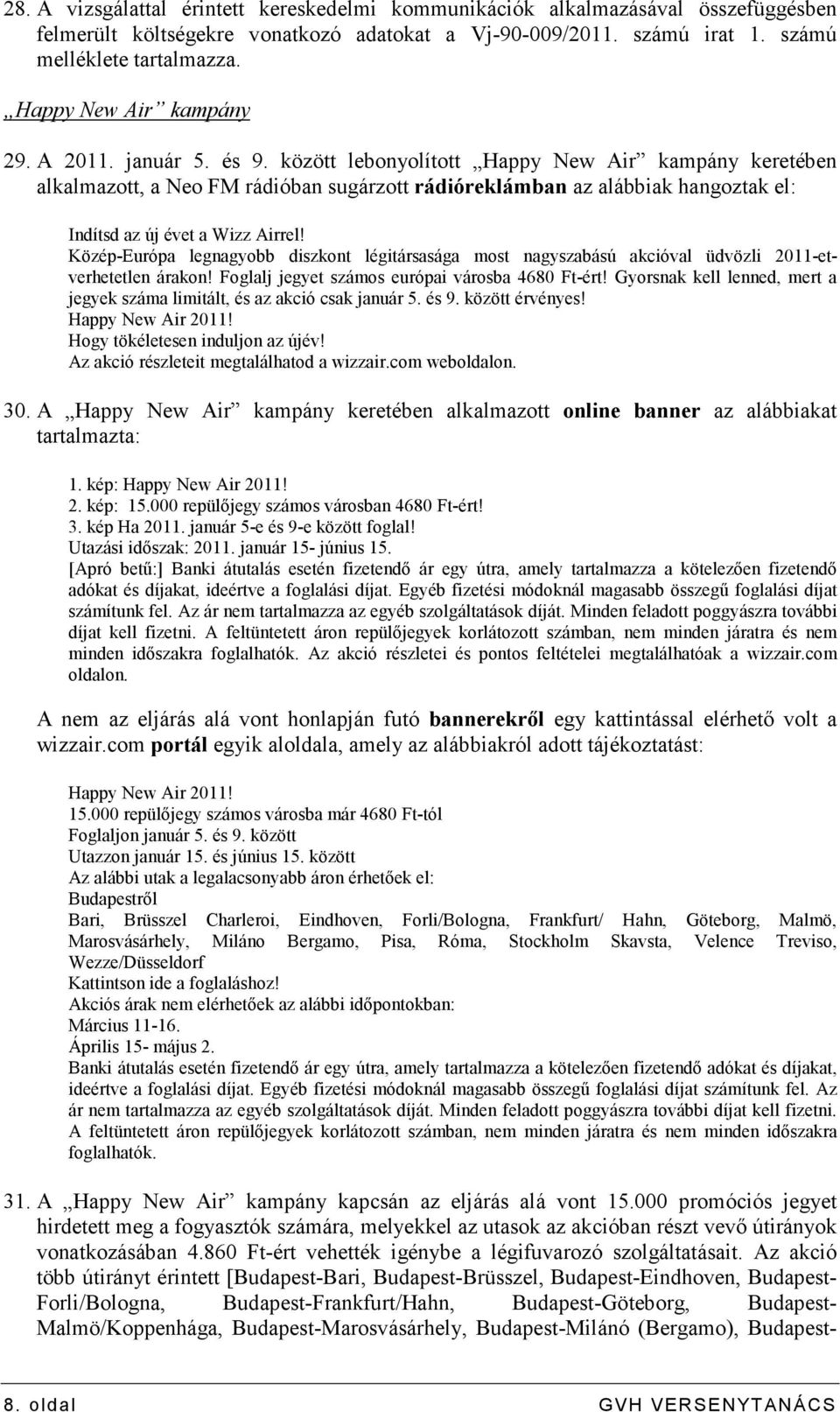 között lebonyolított Happy New Air kampány keretében alkalmazott, a Neo FM rádióban sugárzott rádióreklámban az alábbiak hangoztak el: Indítsd az új évet a Wizz Airrel!