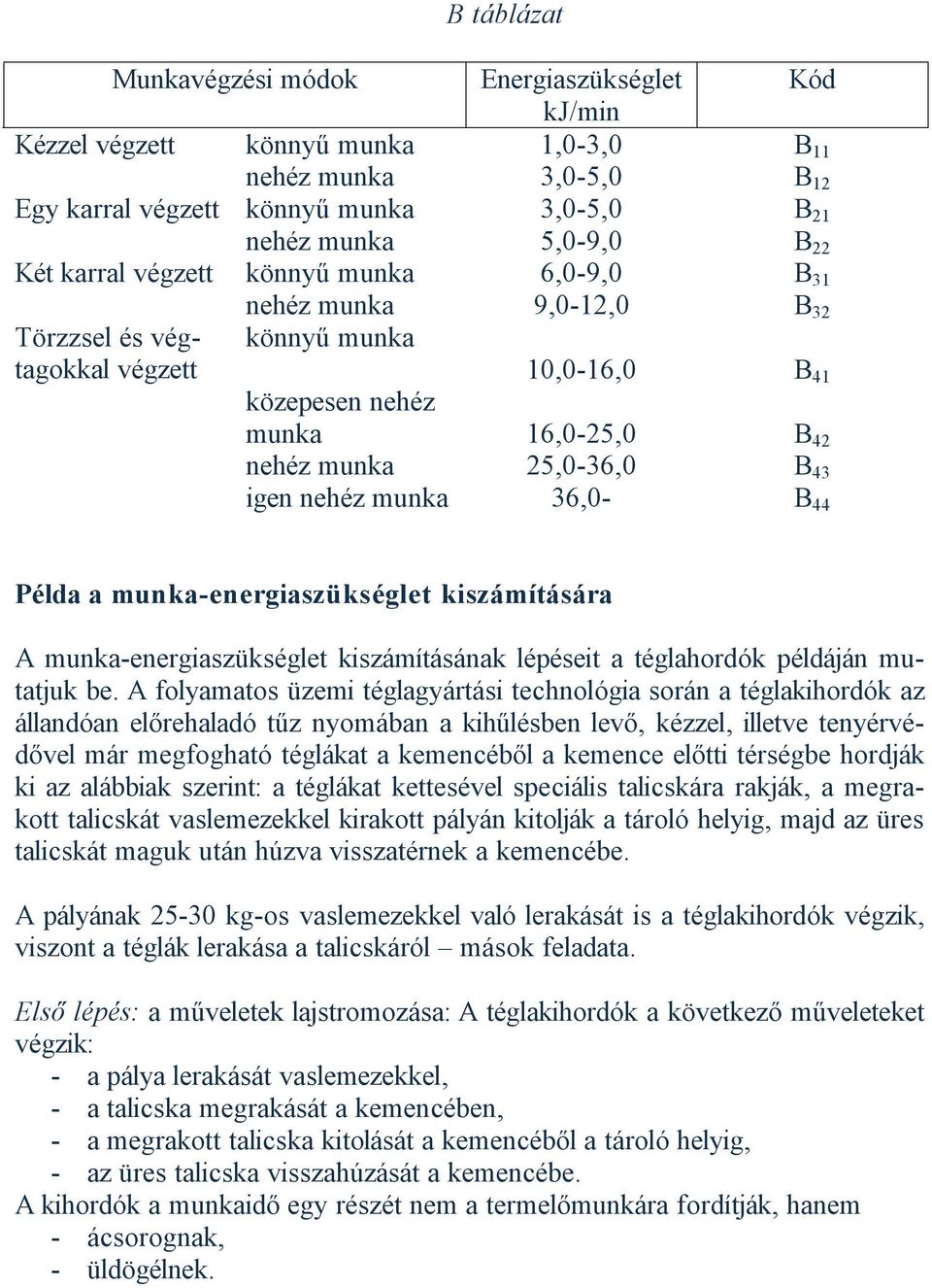 munka 36,0- B 44 Példa a munka-energiaszükséglet kiszámítására A munka-energiaszükséglet kiszámításának lépéseit a téglahordók példáján mutatjuk be.