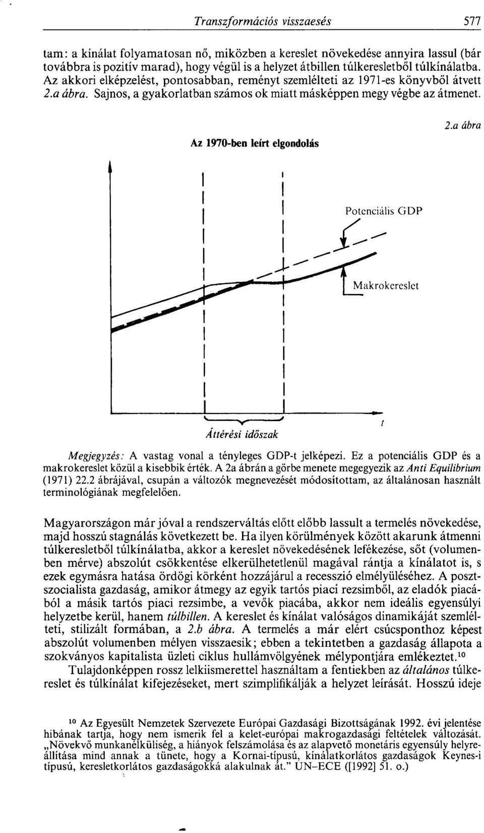 Az 1970-ben leírt elgondolás 2.a ábra Áttérési időszak Megjegyzés: A vastag vonal a tényleges GDP-t jelképezi. Ez a potenciális GDP és a makrokereslet közül a kisebbik érték.