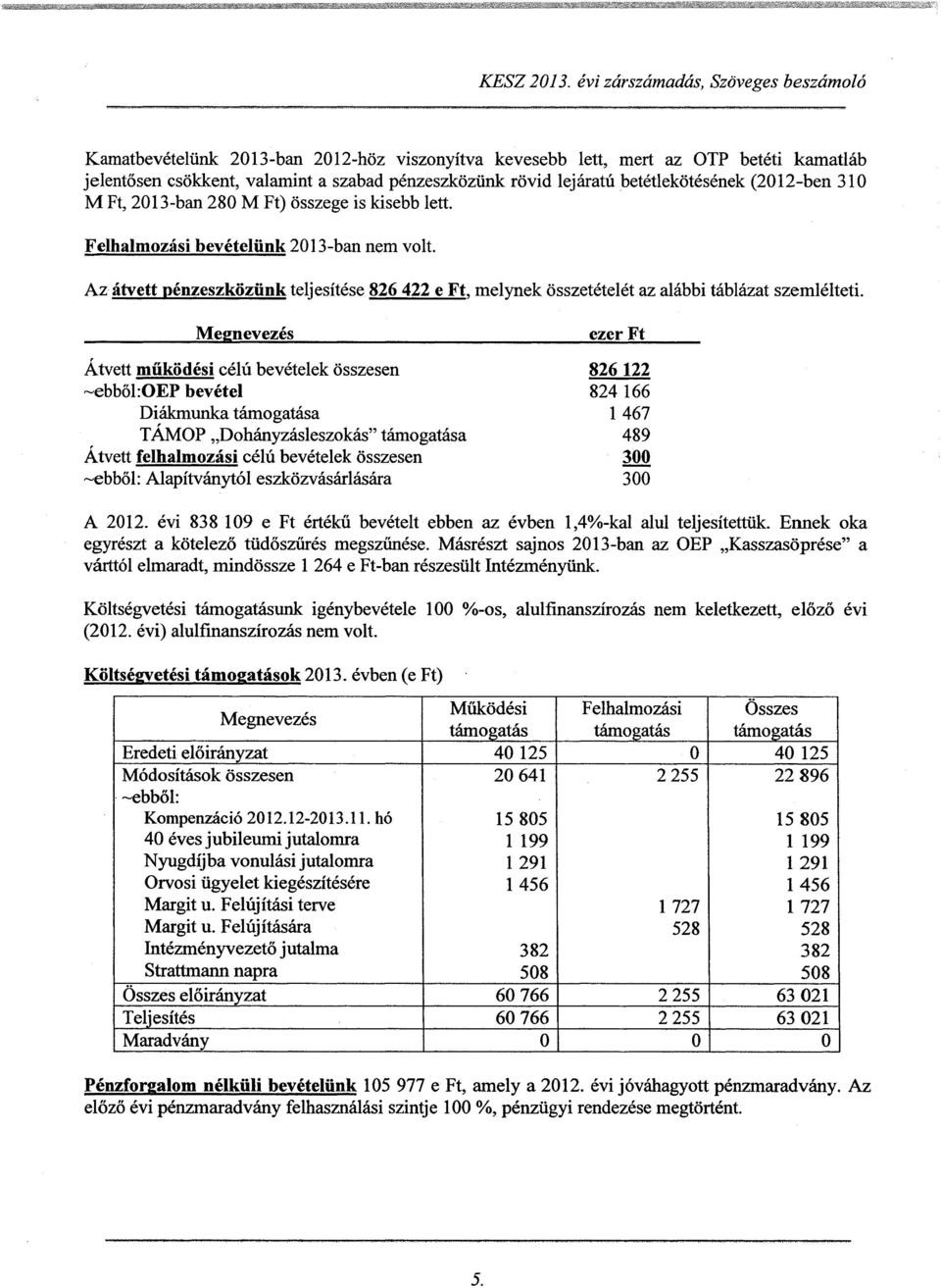 betétlekötésének (2012-ben 310 M Ft, 2013-ban 280M Ft) összege is kisebb lett. Felhalmzási bevételünk 2013-ban nem vlt.