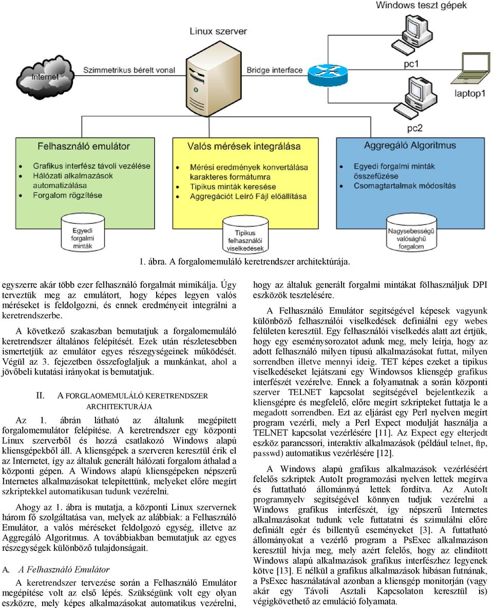 A következő szakaszban bemutatjuk a forgalomemuláló keretrendszer általános felépítését. Ezek után részletesebben ismertetjük az emulátor egyes részegységeinek működését. Végül az 3.