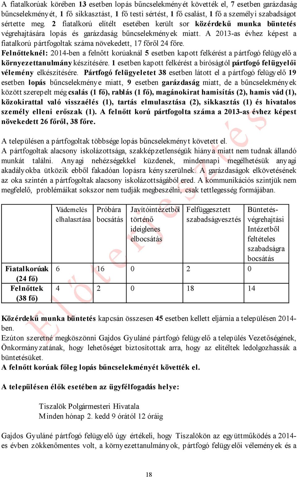 A 2013-as évhez képest a fiatalkorú pártfogoltak száma növekedett, 17 főről 24 főre.