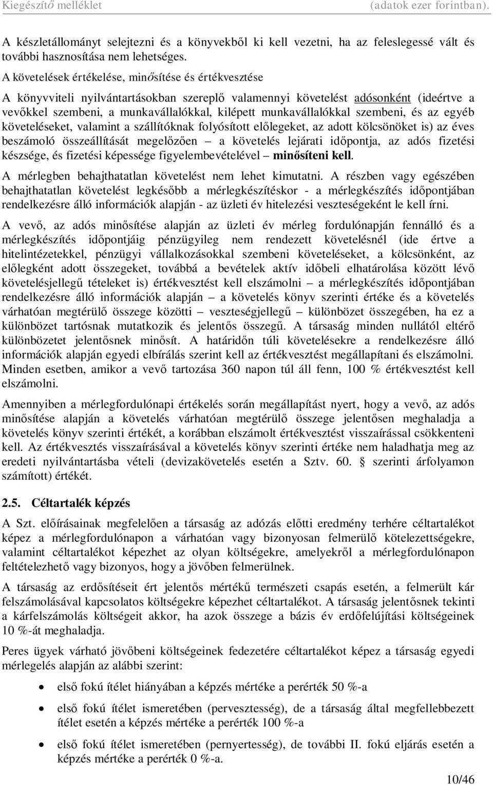 munkavállalókkal szembeni, és az egyéb követeléseket, valamint a szállítóknak folyósított el legeket, az adott kölcsönöket is) az éves beszámoló összeállítását megel en a követelés lejárati id