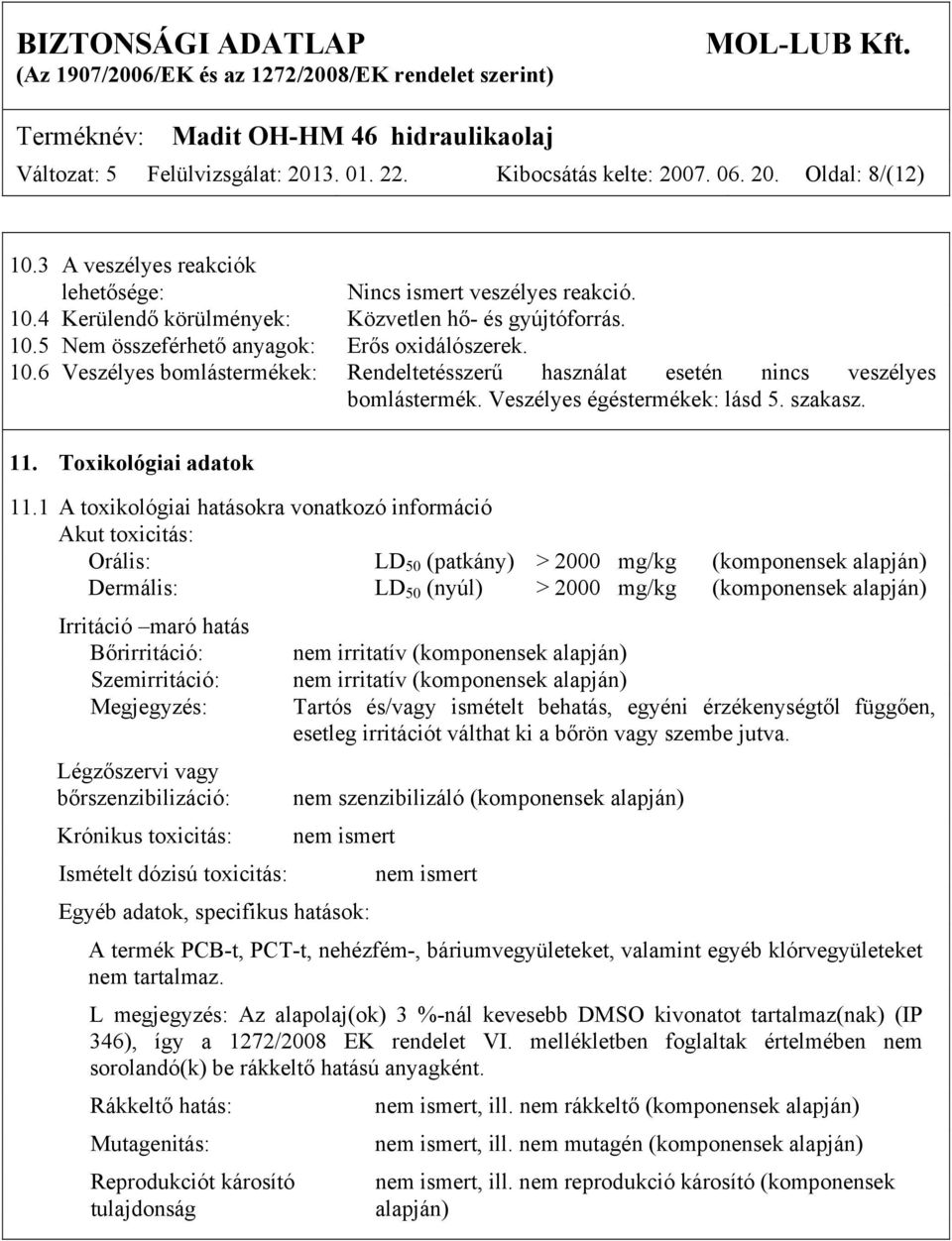 Toxikológiai adatok 11.