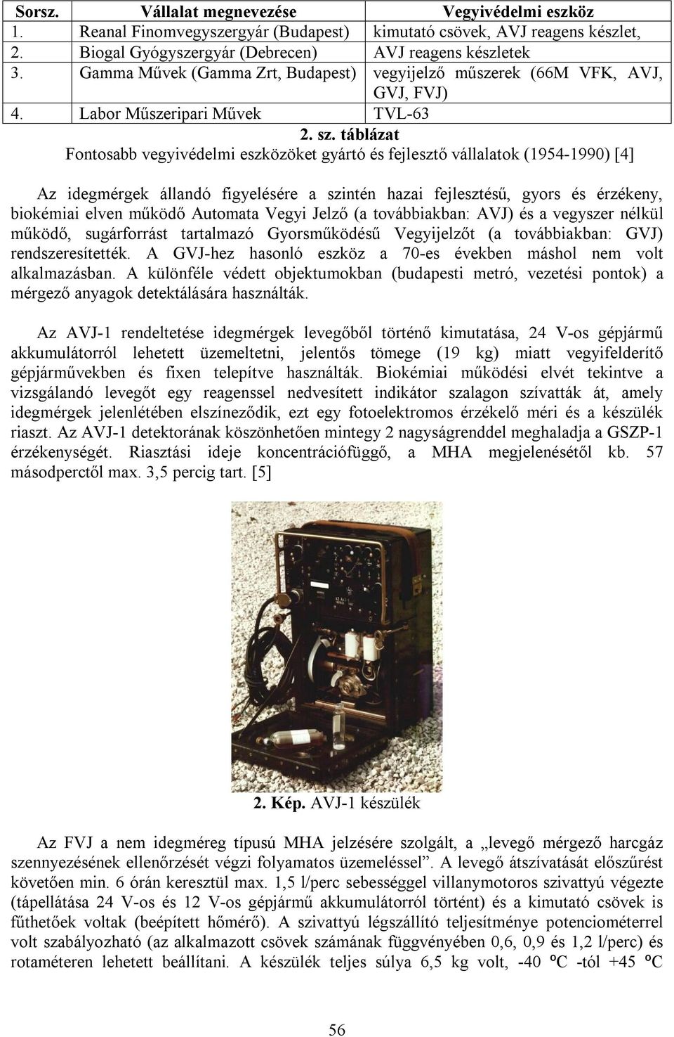 táblázat Fontosabb vegyivédelmi eszközöket gyártó és fejlesztő vállalatok (1954-1990) [4] Az idegmérgek állandó figyelésére a szintén hazai fejlesztésű, gyors és érzékeny, biokémiai elven működő