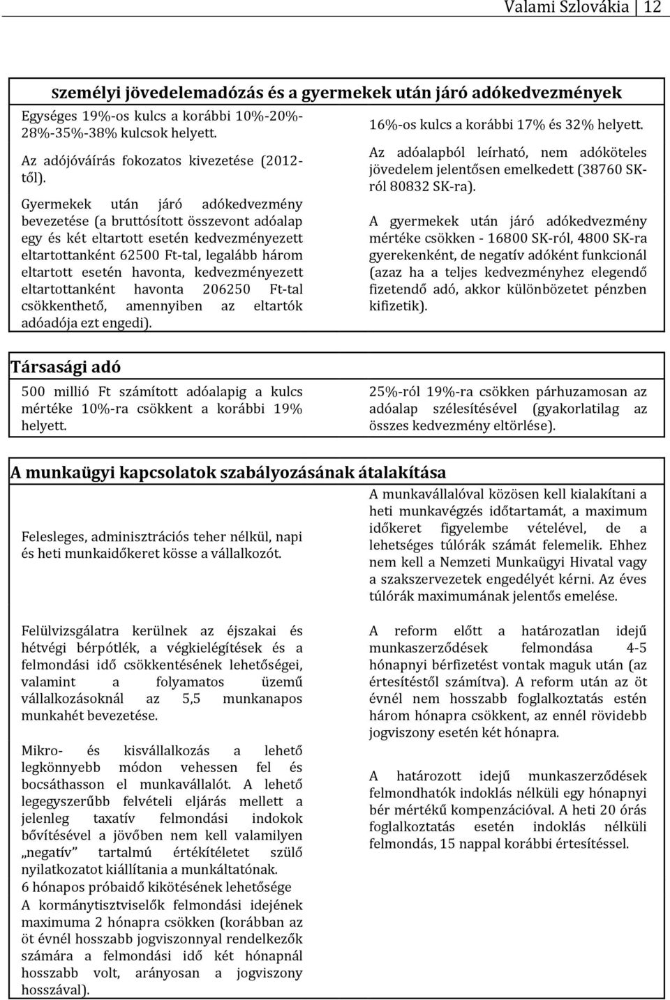 Gyermekek után járó adókedvezmény bevezetése (a bruttósított összevont adóalap egy és két eltartott esetén kedvezményezett eltartottanként 62500 Ft-tal, legalább három eltartott esetén havonta,