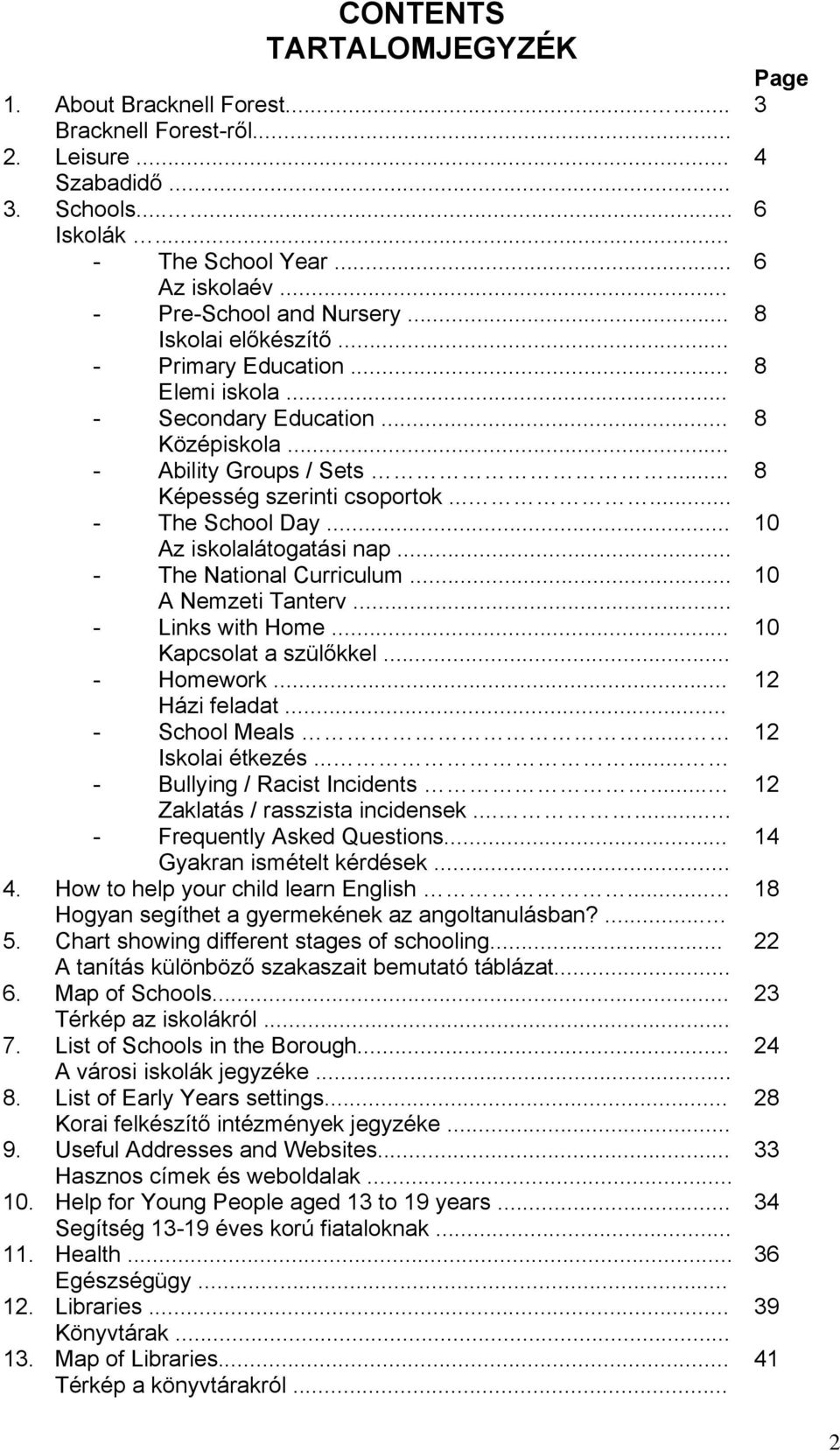 .. - The National Curriculum... A Nemzeti Tanterv... - Links with Home... Kapcsolat a szülőkkel... - Homework... Házi feladat... - School Meals... Iskolai étkezés...... - Bullying / Racist Incidents.