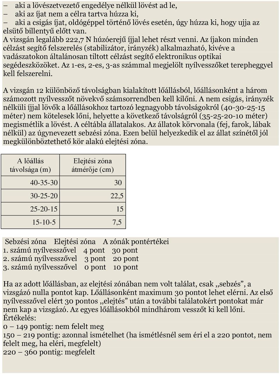 Az íjakon minden célzást segítő felszerelés (stabilizátor, irányzék) alkalmazható, kivéve a vadászatokon általánosan tiltott célzást segítő elektronikus optikai segédeszközöket.