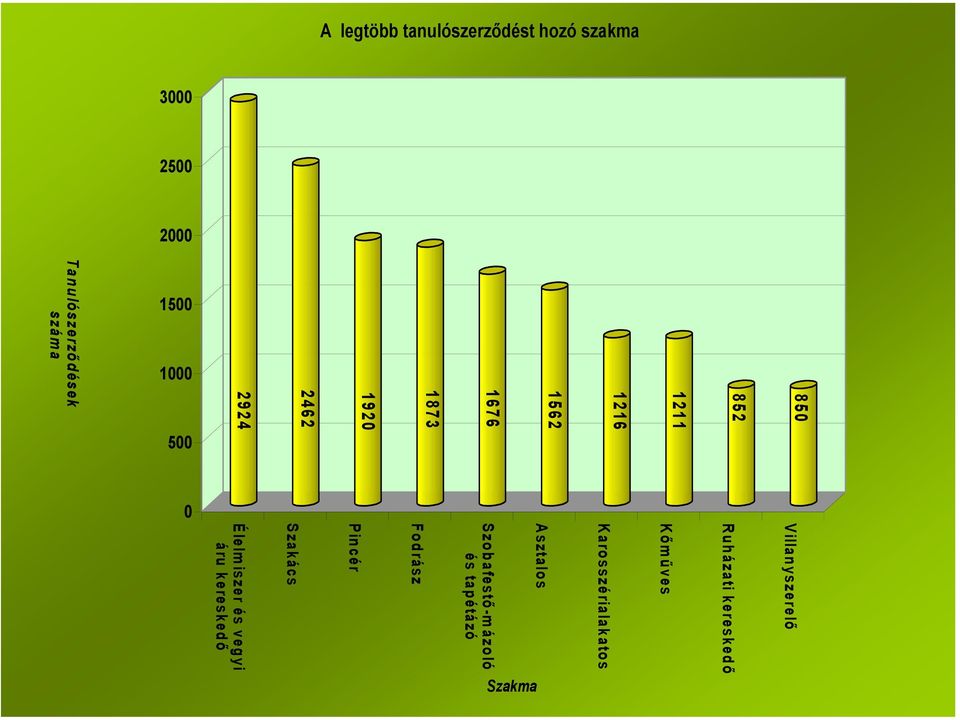 Fodrász Pincér Szakács 2924 Élelmiszer és vegyi áru kereskedő 3000 2500 2000