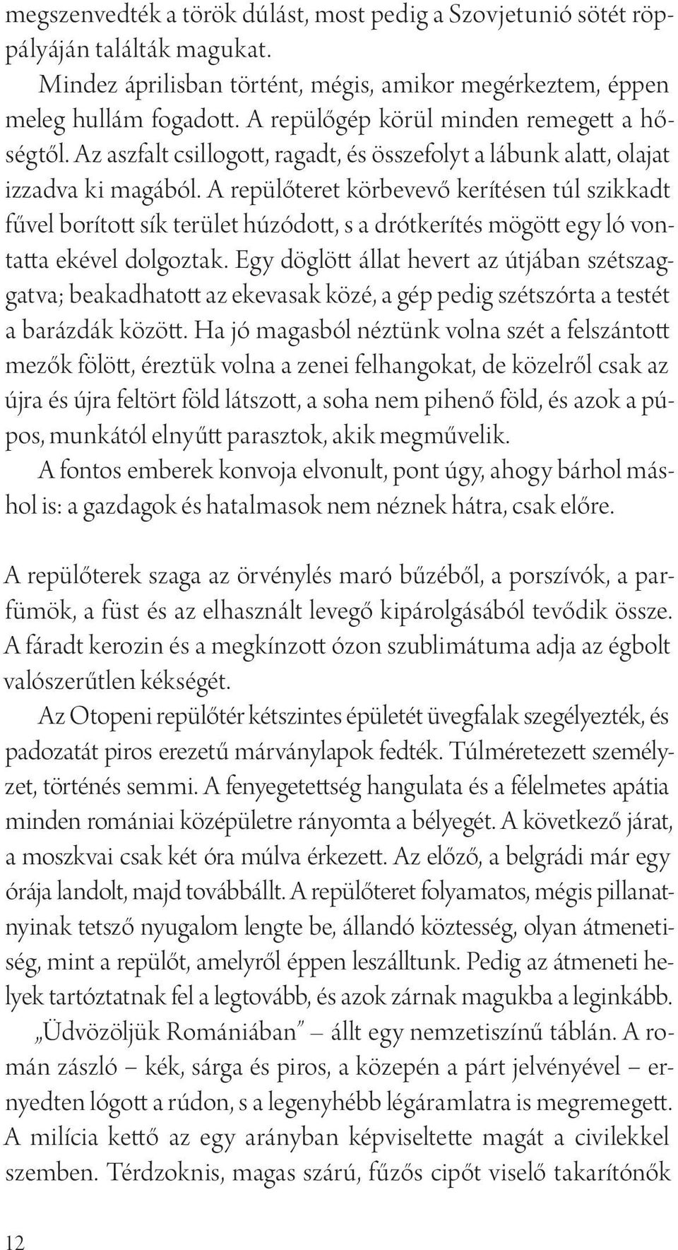 A repülőteret körbevevő kerítésen túl szikkadt fűvel borított sík terület húzódott, s a drótkerítés mögött egy ló vontatta ekével dolgoztak.