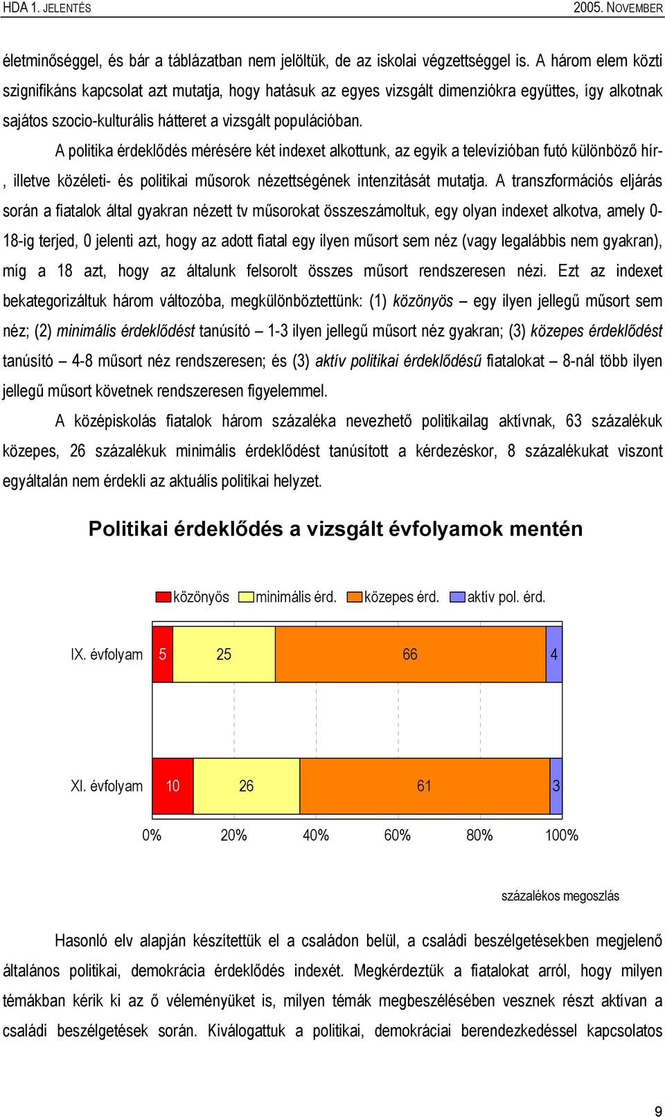 A politika érdeklődés mérésére két indexet alkottunk, az egyik a televízióban futó különböző hír-, illetve közéleti- és politikai műsorok nézettségének intenzitását mutatja.