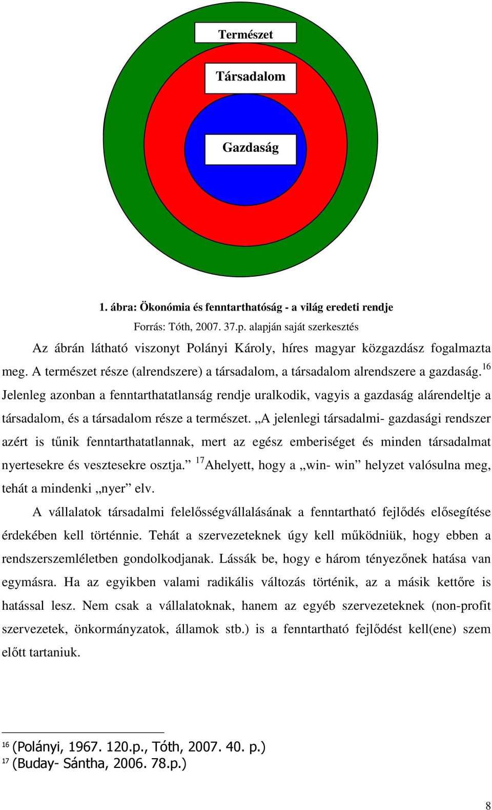 16 Jelenleg azonban a fenntarthatatlanság rendje uralkodik, vagyis a gazdaság alárendeltje a társadalom, és a társadalom része a természet.