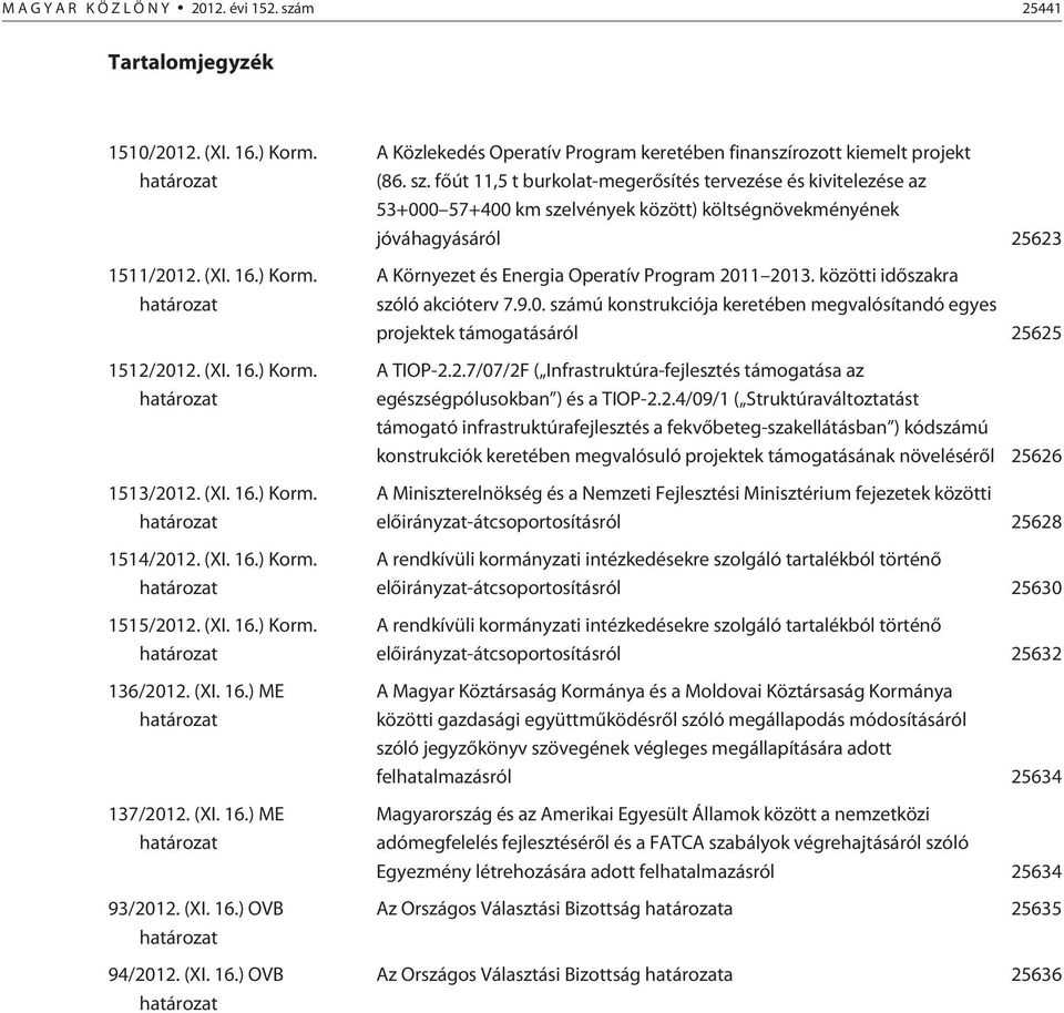 sz. fõút 11,5 t burkolat-megerõsítés tervezése és kivitelezése az 53+000 57+400 km szelvények között) költségnövekményének jóváhagyásáról 25623 A Környezet és Energia Operatív Program 2011 2013.