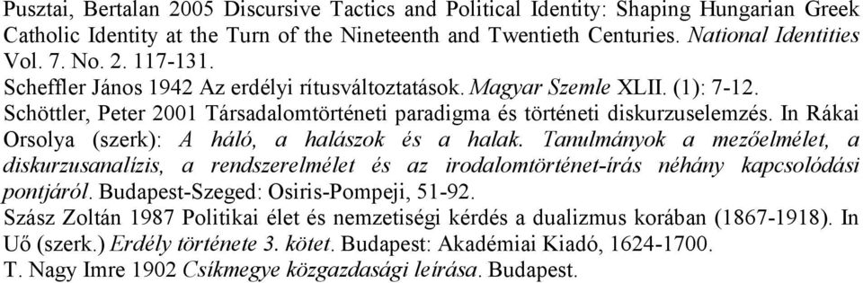 In Rákai Orsolya (szerk): A háló, a halászok és a halak. Tanulmányok a mezőelmélet, a diskurzusanalízis, a rendszerelmélet és az irodalomtörténet írás néhány kapcsolódási pontjáról.