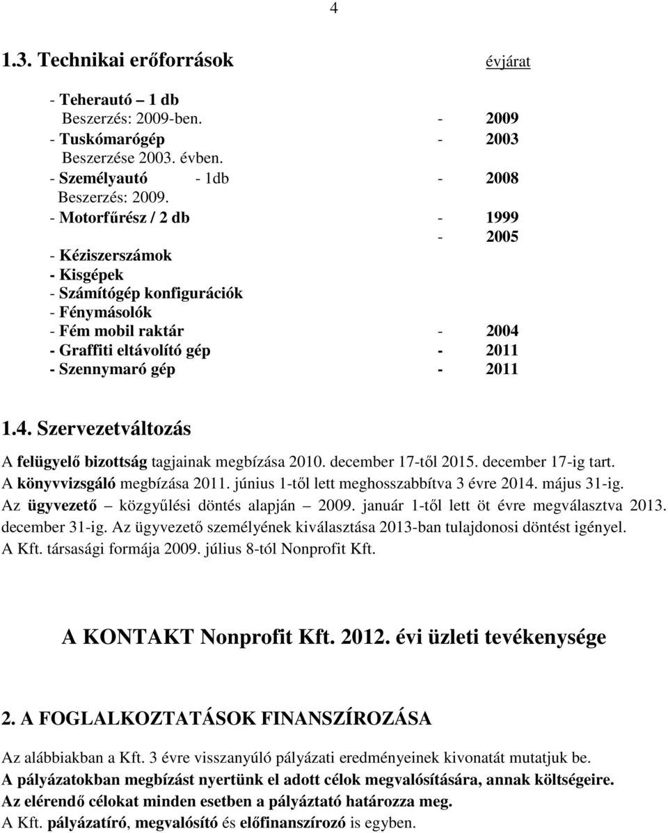 december 17-től 2015. december 17-ig tart. A könyvvizsgáló megbízása 2011. június 1-től lett meghosszabbítva 3 évre 2014. május 31-ig. Az ügyvezető közgyűlési döntés alapján 2009.