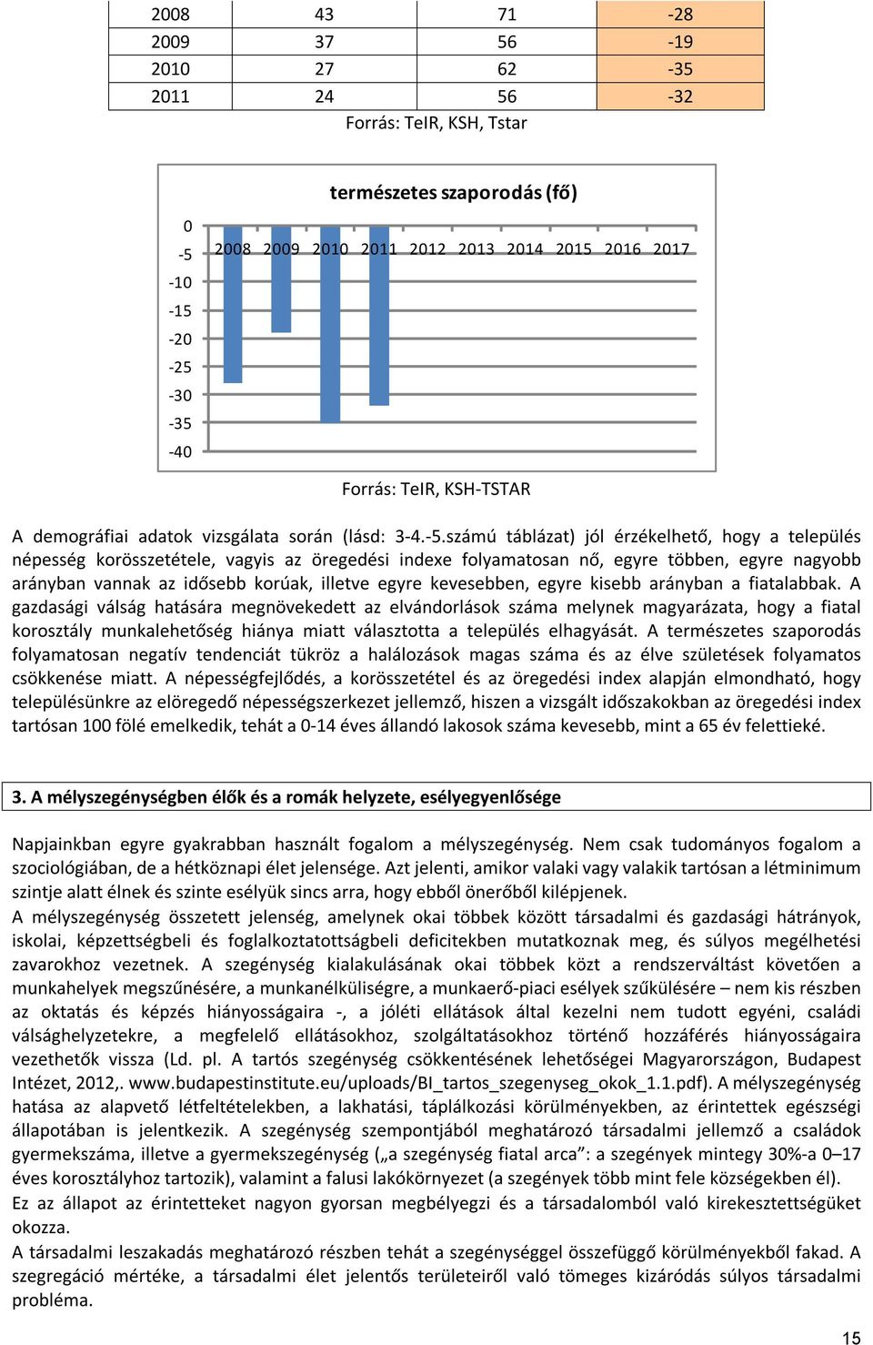 számú táblázat) jól érzékelhető, hogy a település népesség korösszetétele, vagyis az öregedési indexe folyamatosan nő, egyre többen, egyre nagyobb arányban vannak az idősebb korúak, illetve egyre