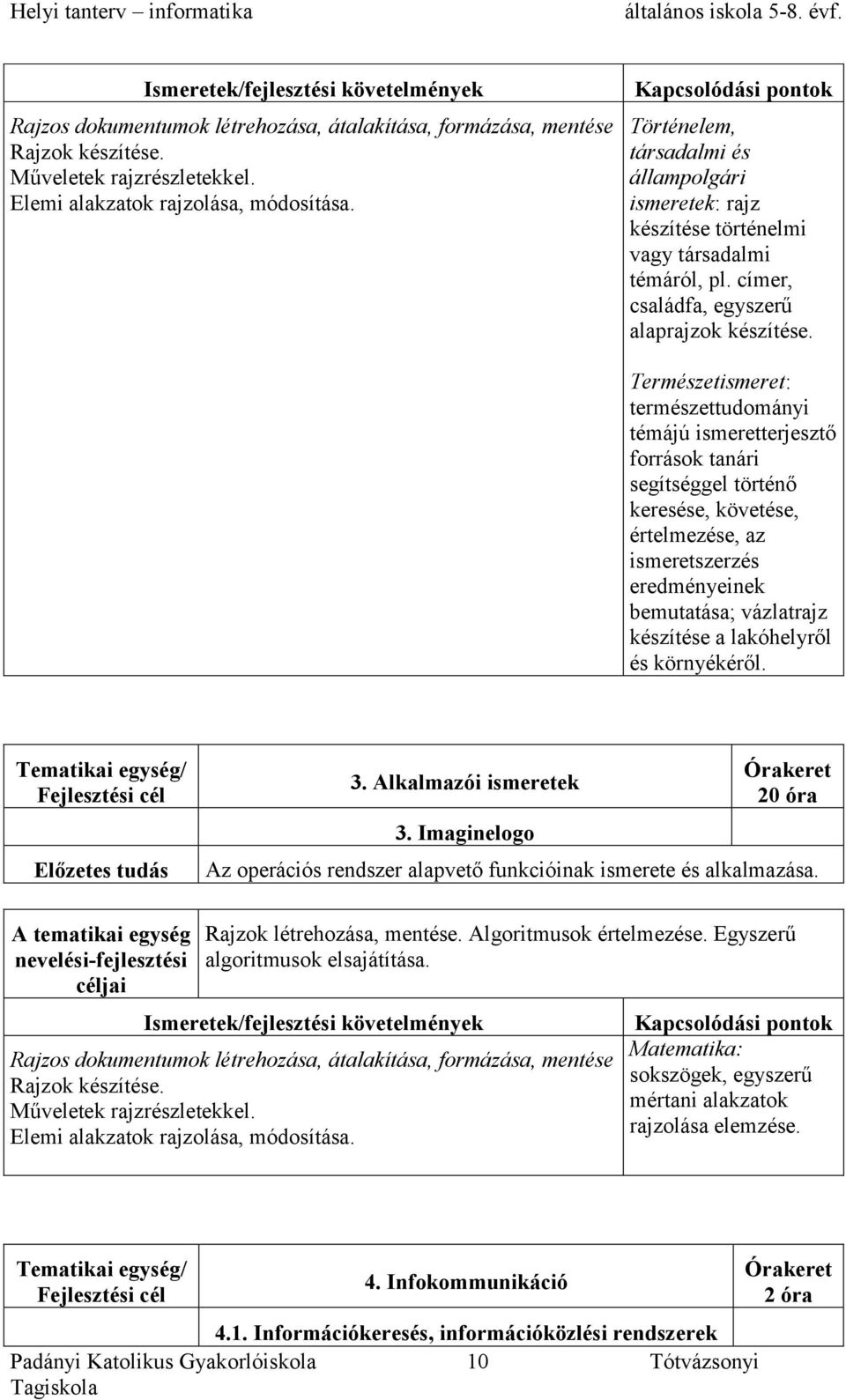 Természetismeret: természettudományi témájú ismeretterjesztő források tanári segítséggel történő keresése, követése, értelmezése, az ismeretszerzés eredményeinek bemutatása; vázlatrajz készítése a