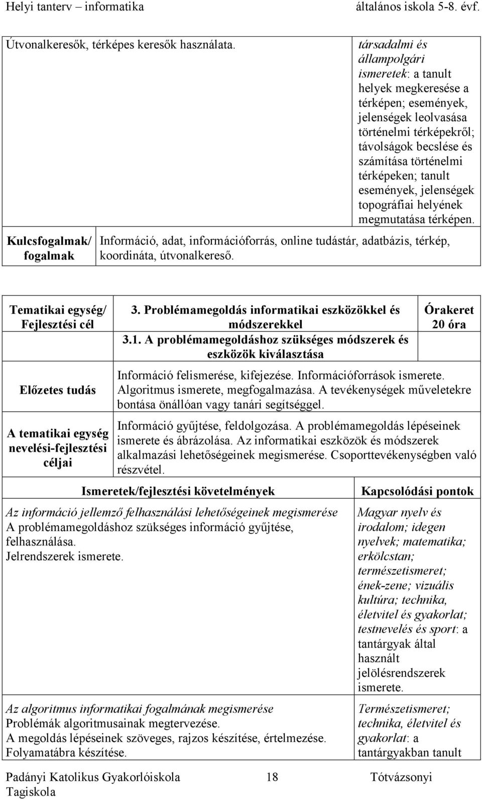 tanult események, jelenségek topográfiai helyének megmutatása térképen. Információ, adat, információforrás, online tudástár, adatbázis, térkép, koordináta, útvonalkereső. 3.