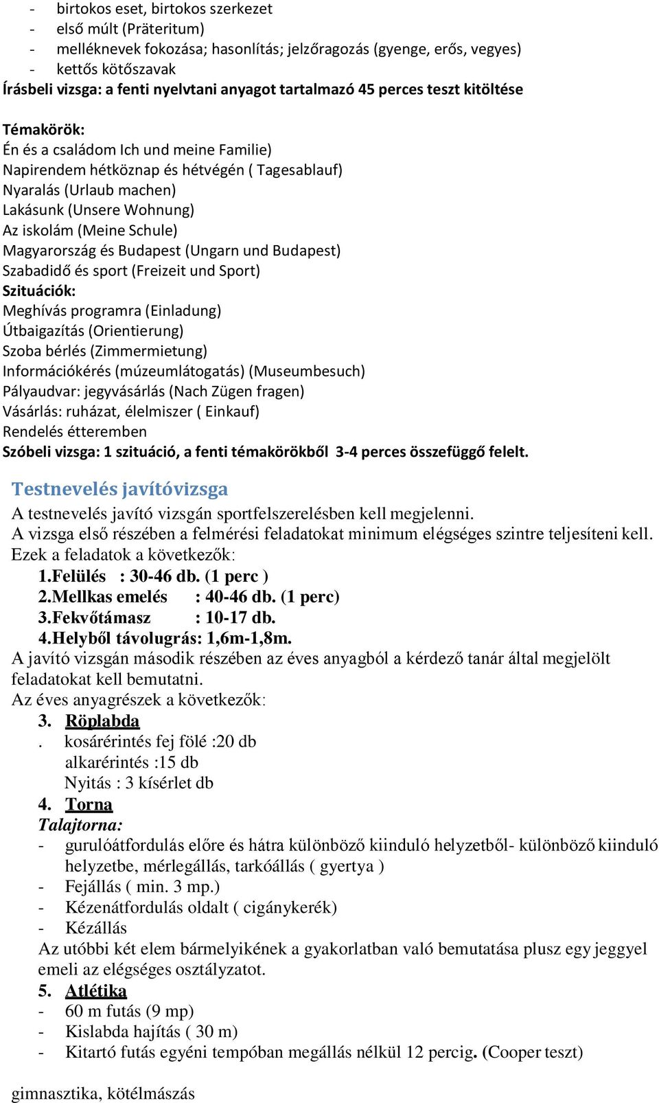 (Meine Schule) Magyarország és Budapest (Ungarn und Budapest) Szabadidő és sport (Freizeit und Sport) Szituációk: Meghívás programra (Einladung) Útbaigazítás (Orientierung) Szoba bérlés