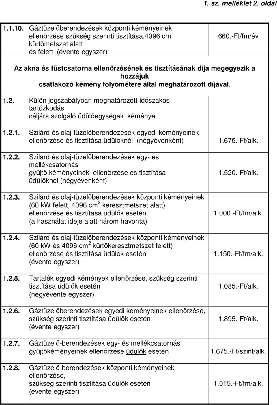 Külön jogszabályban meghatározott idıszakos tartózkodás céljára szolgáló üdülıegységek kéményei 1.