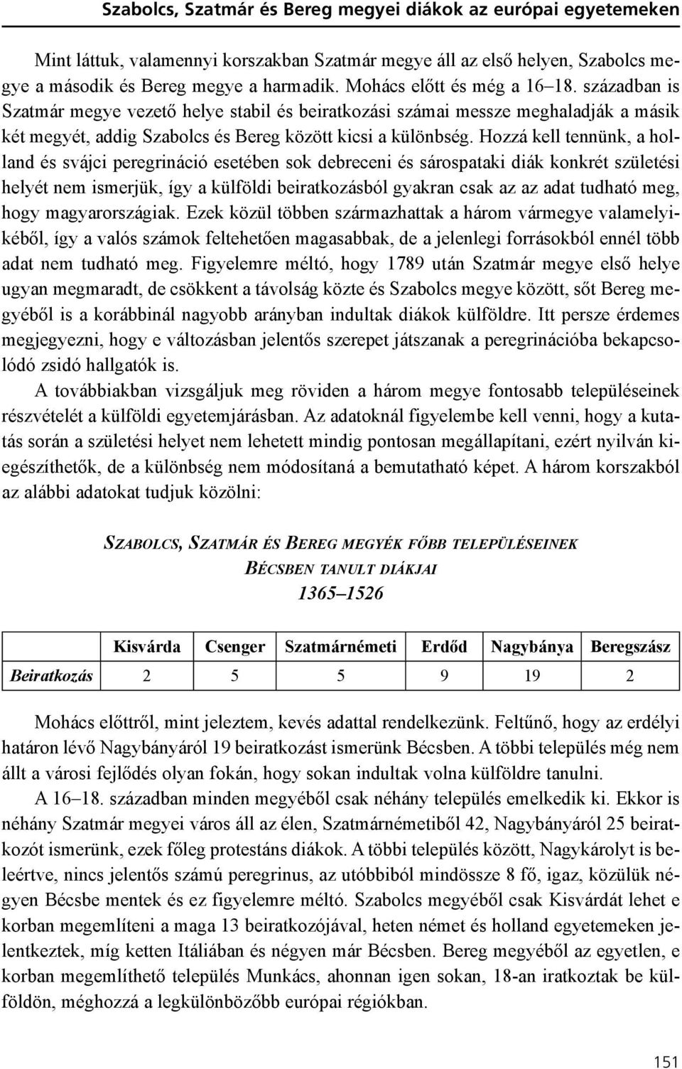 Hozzá kell tennünk, a holland és svájci peregrináció esetében sok debreceni és sárospataki diák konkrét születési helyét nem ismerjük, így a külföldi beiratkozásból gyakran csak az az adat tudható