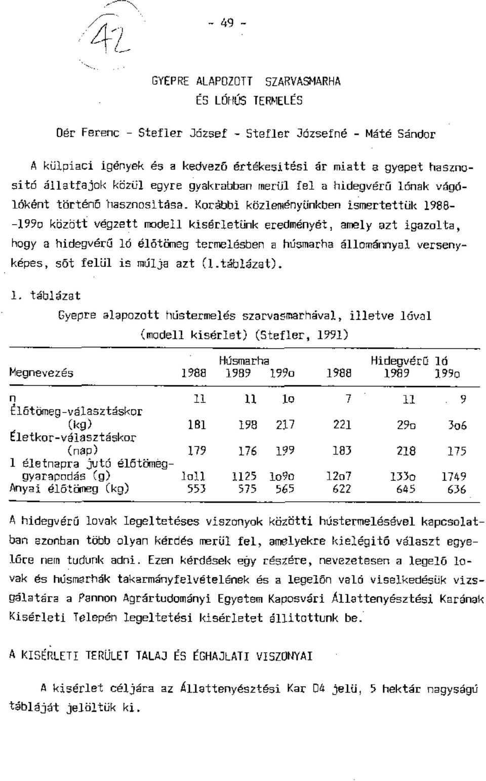 Kor6bbi kozlemenytinkben ismertettiik 1988- -1990 kbzbtt vdgzett modell kiserletiink eredmdnydt, amely azt igazolta, how a hidegveua to dl6t6meg termelesben a hosmarha allomannyal verseny-.