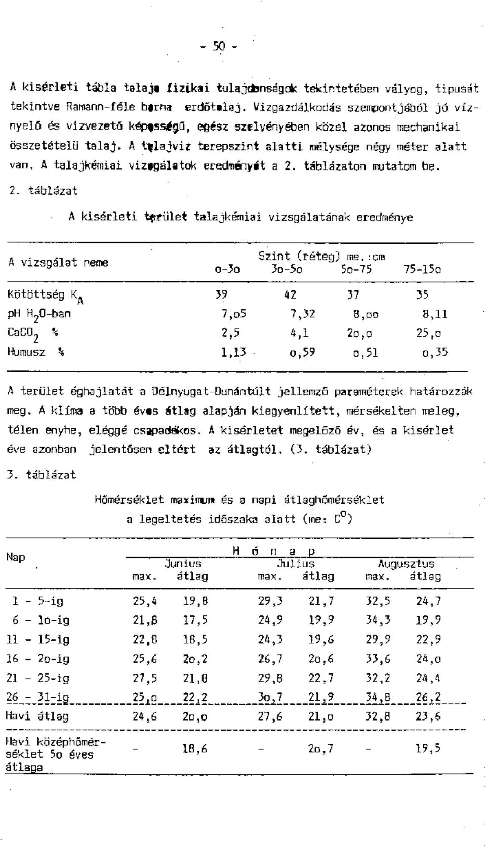 A talajkemiai vizigaatok eredmenyit a 2. tiblhaton mutatom be. 2. tablazat A kisdrleti tteilet talajk6miai vizsgalatanak eredmenye A vizsg6lat nerve o-3o Szint (reteg) me.