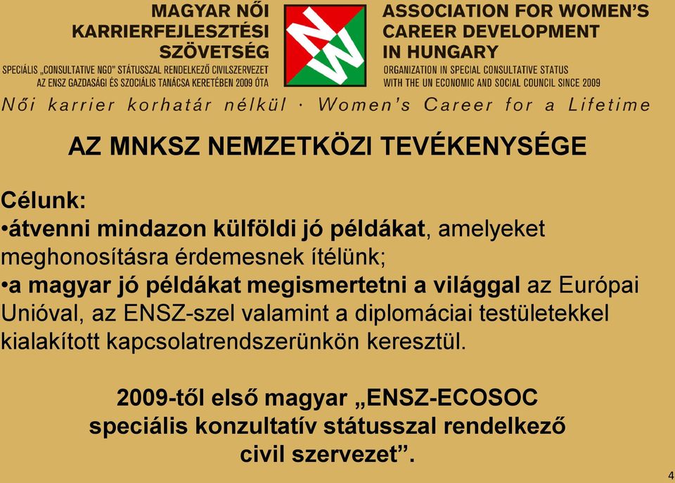 Unióval, az ENSZ-szel valamint a diplomáciai testületekkel kialakított kapcsolatrendszerünkön