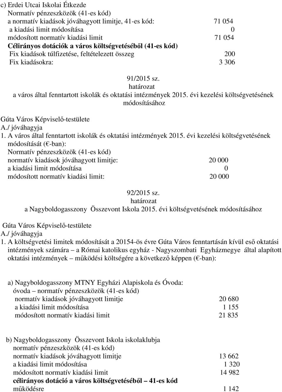 évi kezelési költségvetésének módosításához 1. A város által fenntartott iskolák és oktatási intézmények 2015.