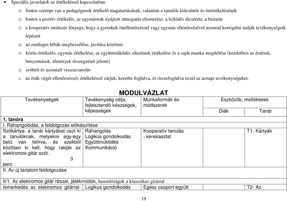 tevékenységeik lépéseit o az esetleges hibák megbeszélése, javítása közösen o közös értékelés, egymás értékelése, az együttmőködés sikerének értékelése és a saját munka megítélése (kezdetben az