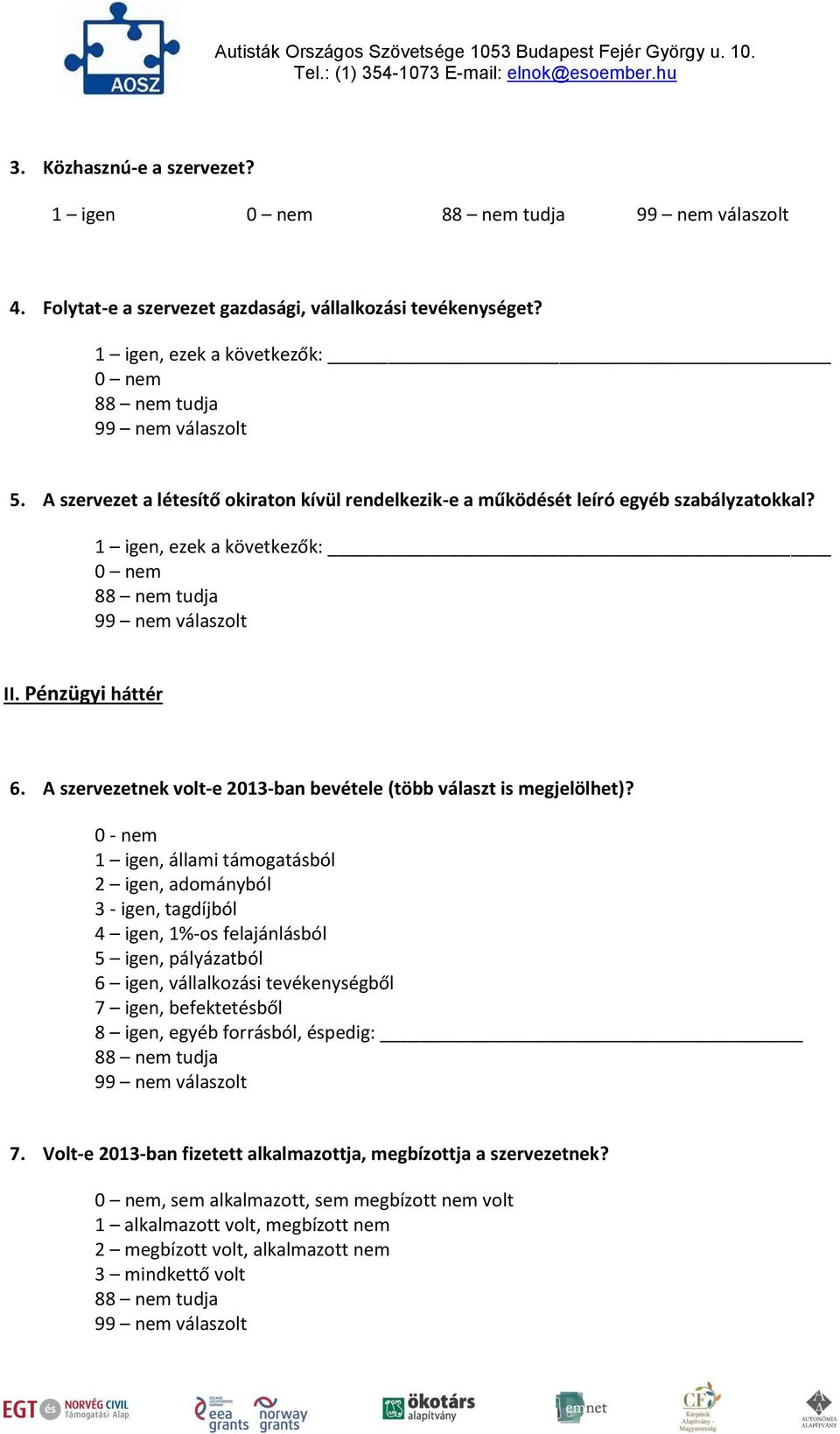 A szervezetnek volt-e 2013-ban bevétele (több választ is megjelölhet)?