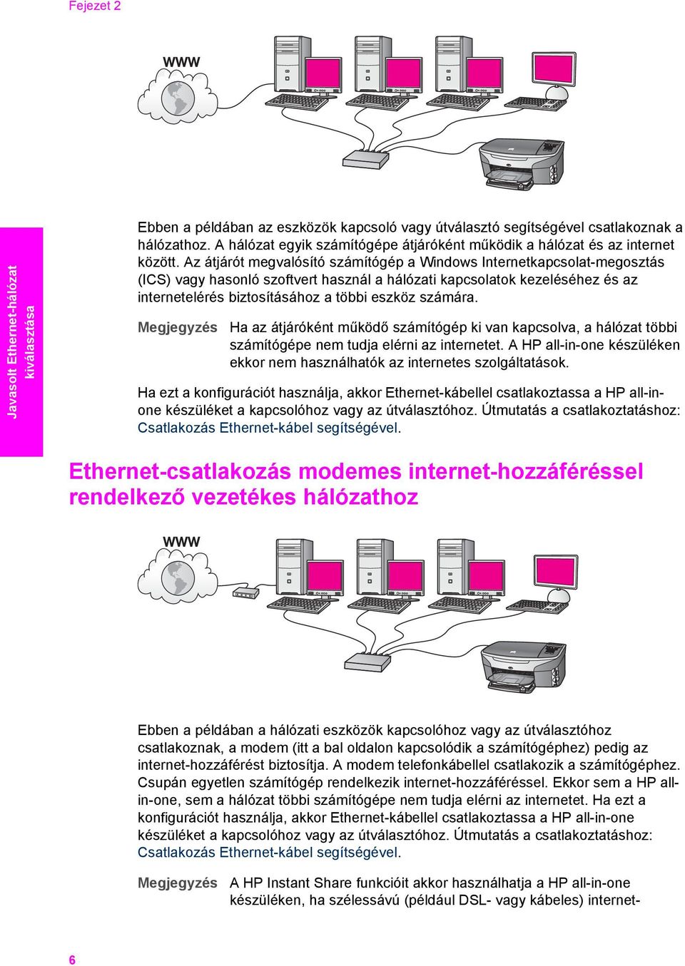 Az átjárót megvalósító számítógép a Windows Internetkapcsolat-megosztás (ICS) vagy hasonló szoftvert használ a hálózati kapcsolatok kezeléséhez és az internetelérés biztosításához a többi eszköz