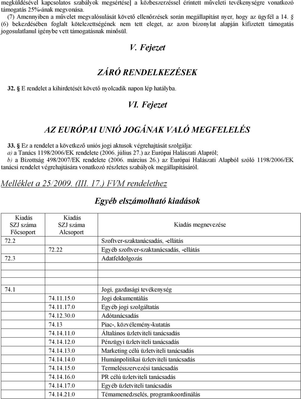 (6) bekezdésében foglalt kötelezettségének nem tett eleget, az azon bizonylat alapján kifizetett támogatás jogosulatlanul igénybe vett támogatásnak minősül. V. Fejezet ZÁRÓ RENDELKEZÉSEK 32.