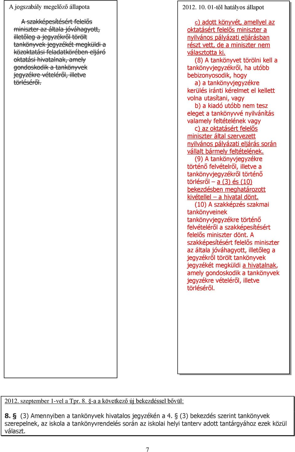 01-től hatályos állapot c) adott könyvét, amellyel az oktatásért felelős miniszter a nyilvános pályázati eljárásban részt vett, de a miniszter nem választotta ki.