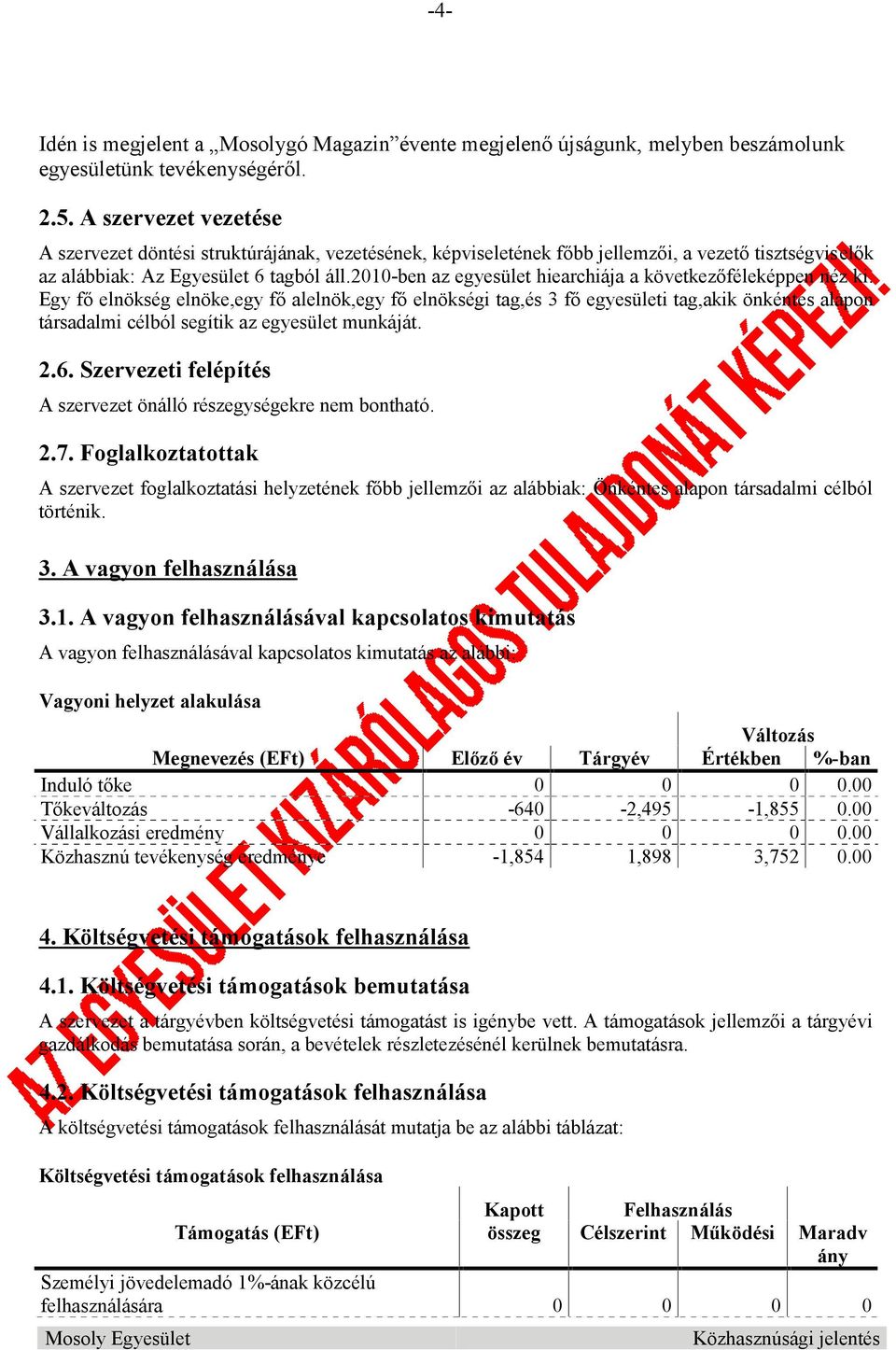 2010-ben az egyesület hiearchiája a következőféleképpen néz ki.