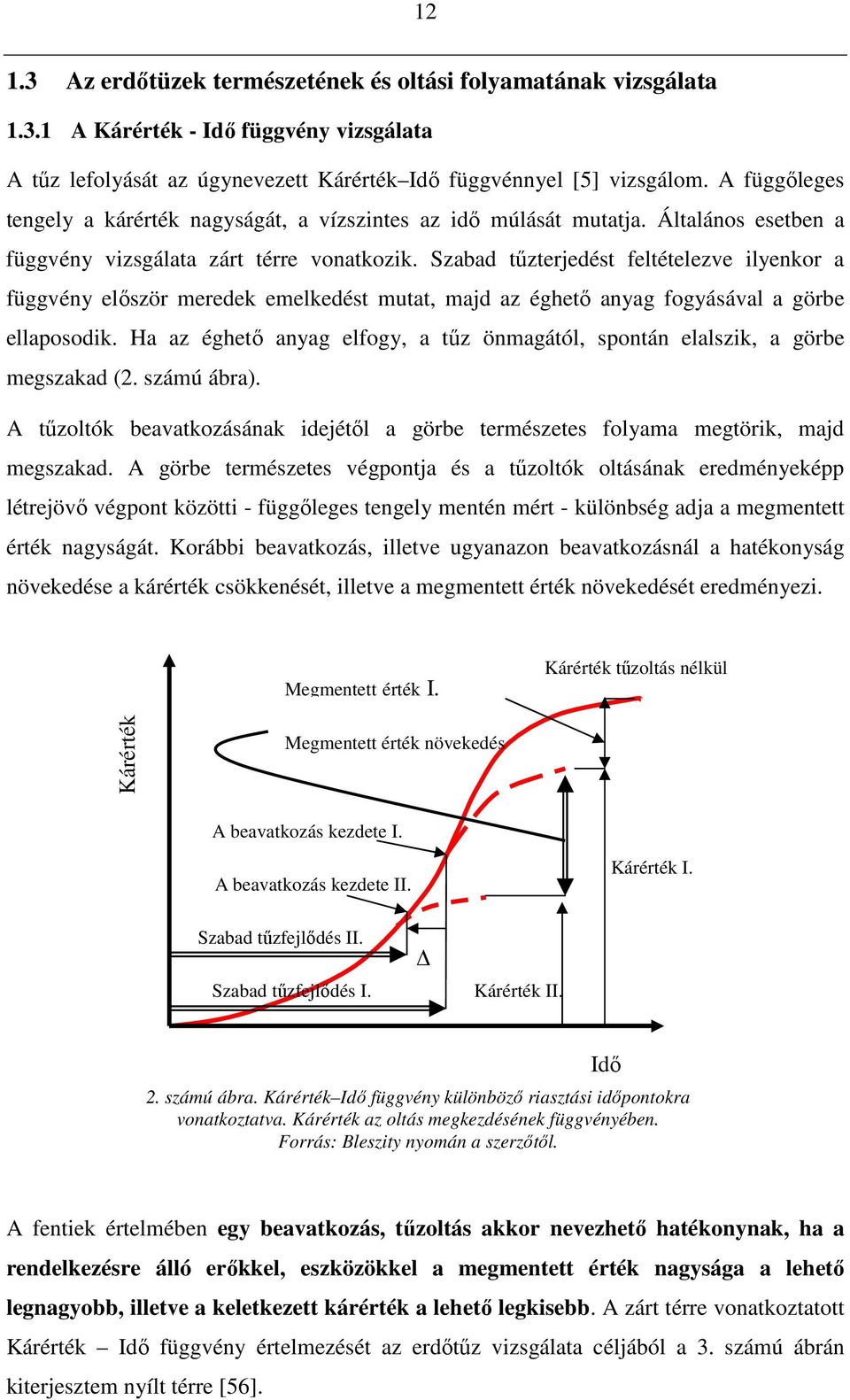 Szabad tőzterjedést feltételezve ilyenkor a függvény elıször meredek emelkedést mutat, majd az éghetı anyag fogyásával a görbe ellaposodik.