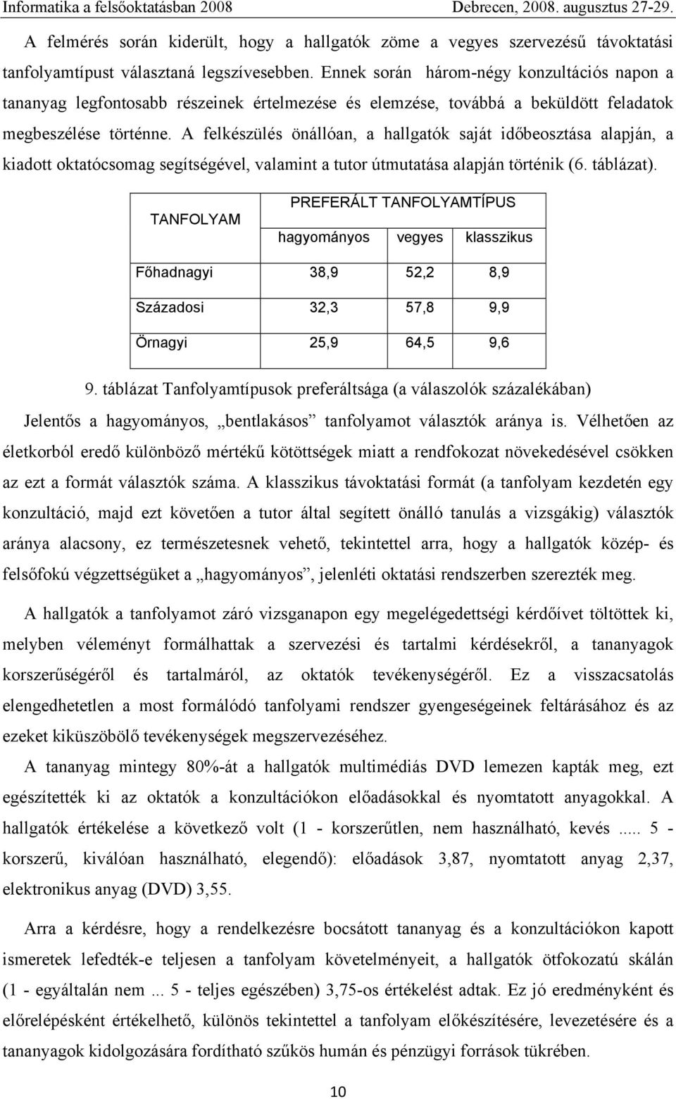 A felkészülés önállóan, a hallgatók saját időbeosztása alapján, a kiadott oktatócsomag segítségével, valamint a tutor útmutatása alapján történik (6. táblázat).