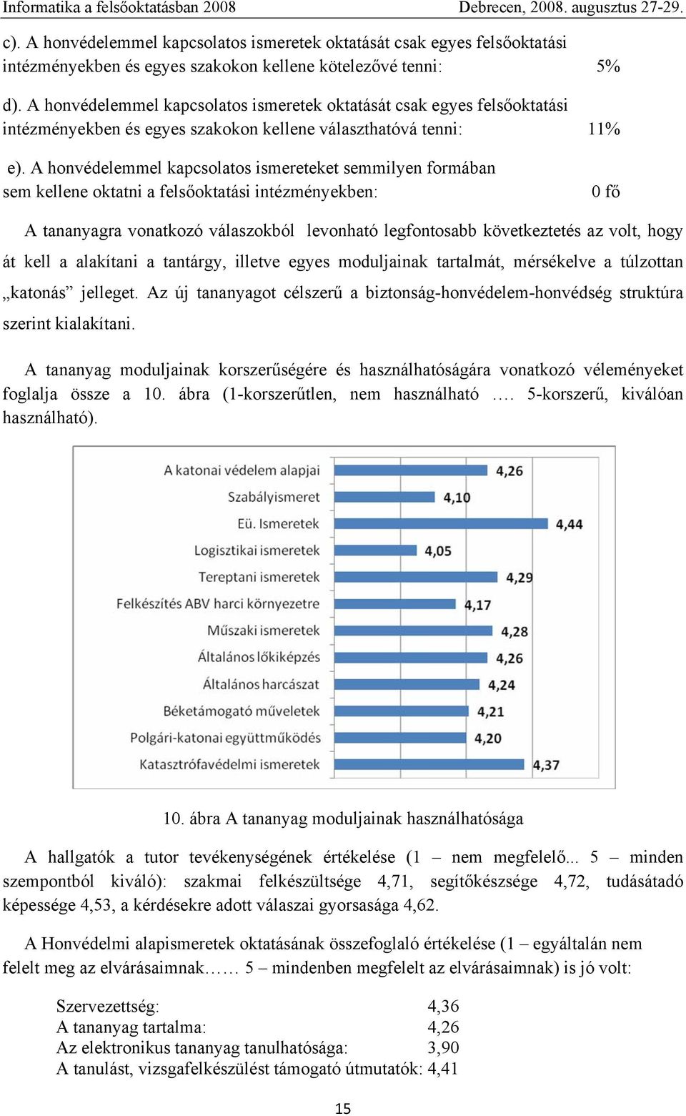 A honvédelemmel kapcsolatos ismereteket semmilyen formában sem kellene oktatni a felsőoktatási intézményekben: 0 fő A tananyagra vonatkozó válaszokból levonható legfontosabb következtetés az volt,